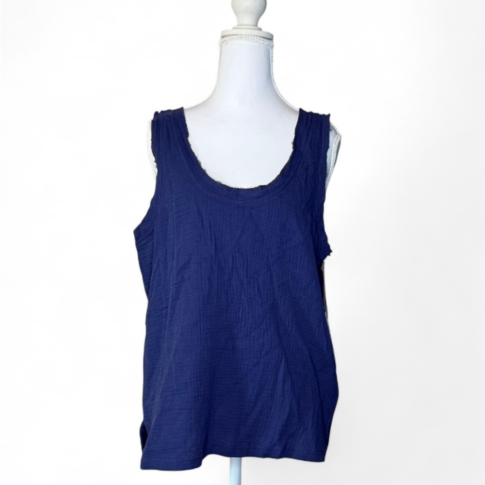 3 Dot Navy Gauze Cotton Tank Top in Large NWT - Picture 1 of 4